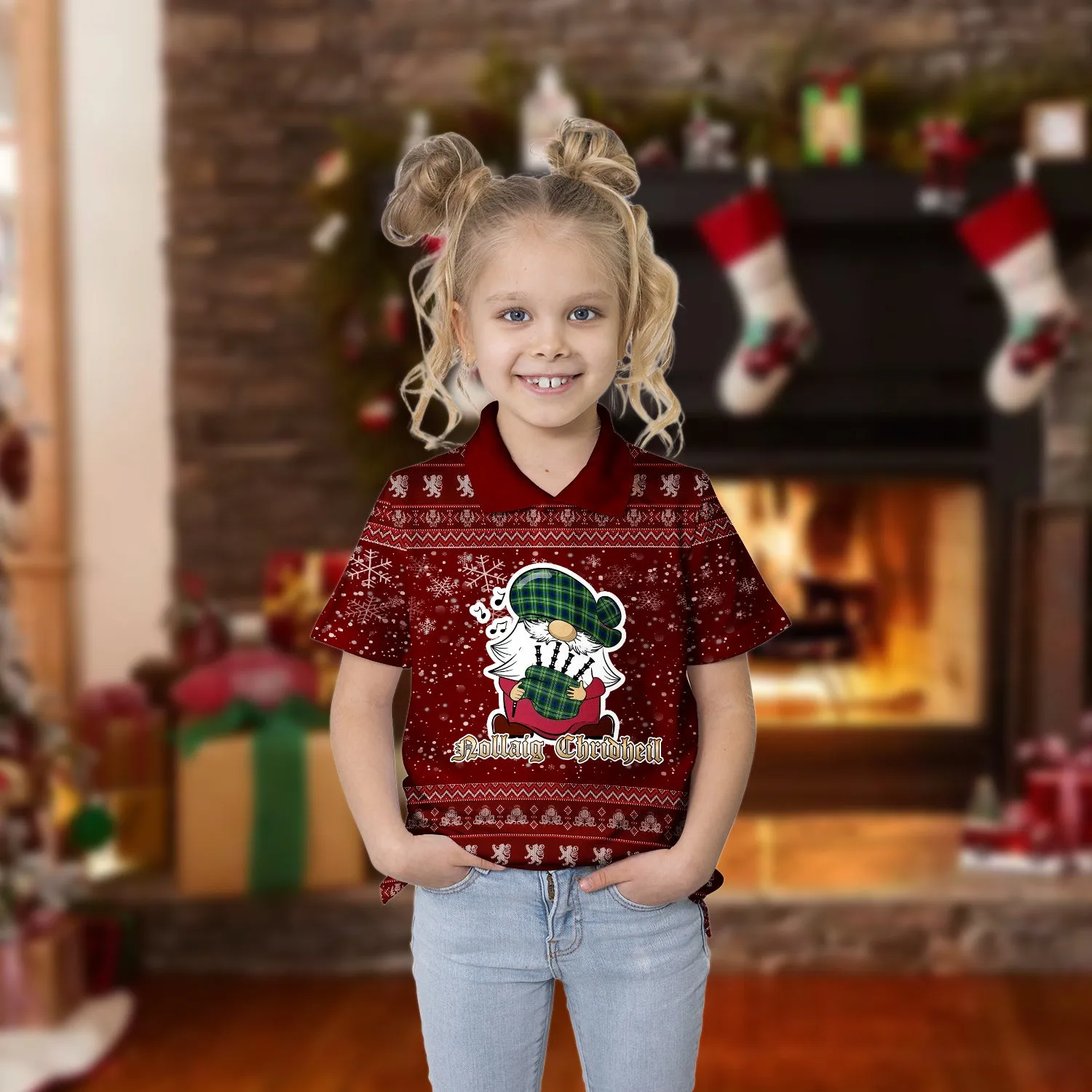 Blackadder Clan Christmas Family Polo Shirt with Funny Gnome Playing Bagpipes