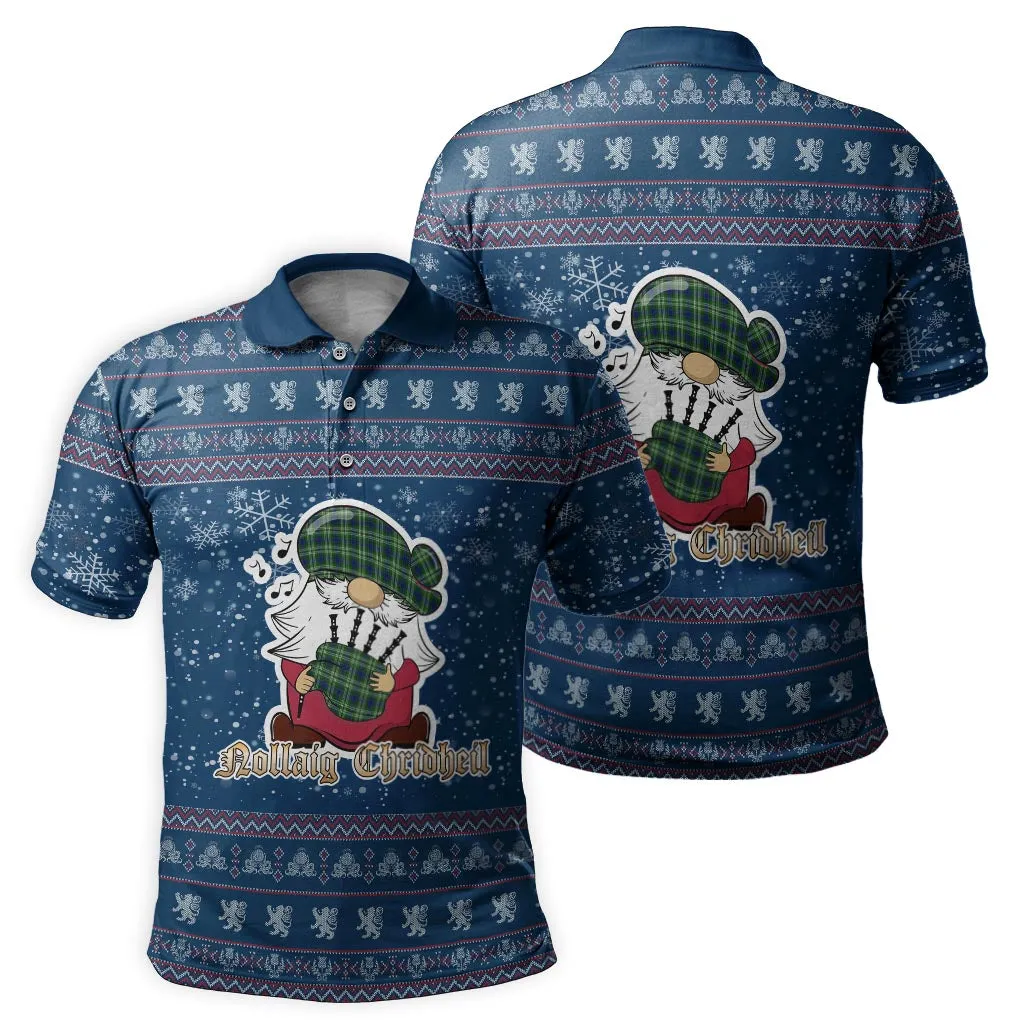 Blackadder Clan Christmas Family Polo Shirt with Funny Gnome Playing Bagpipes