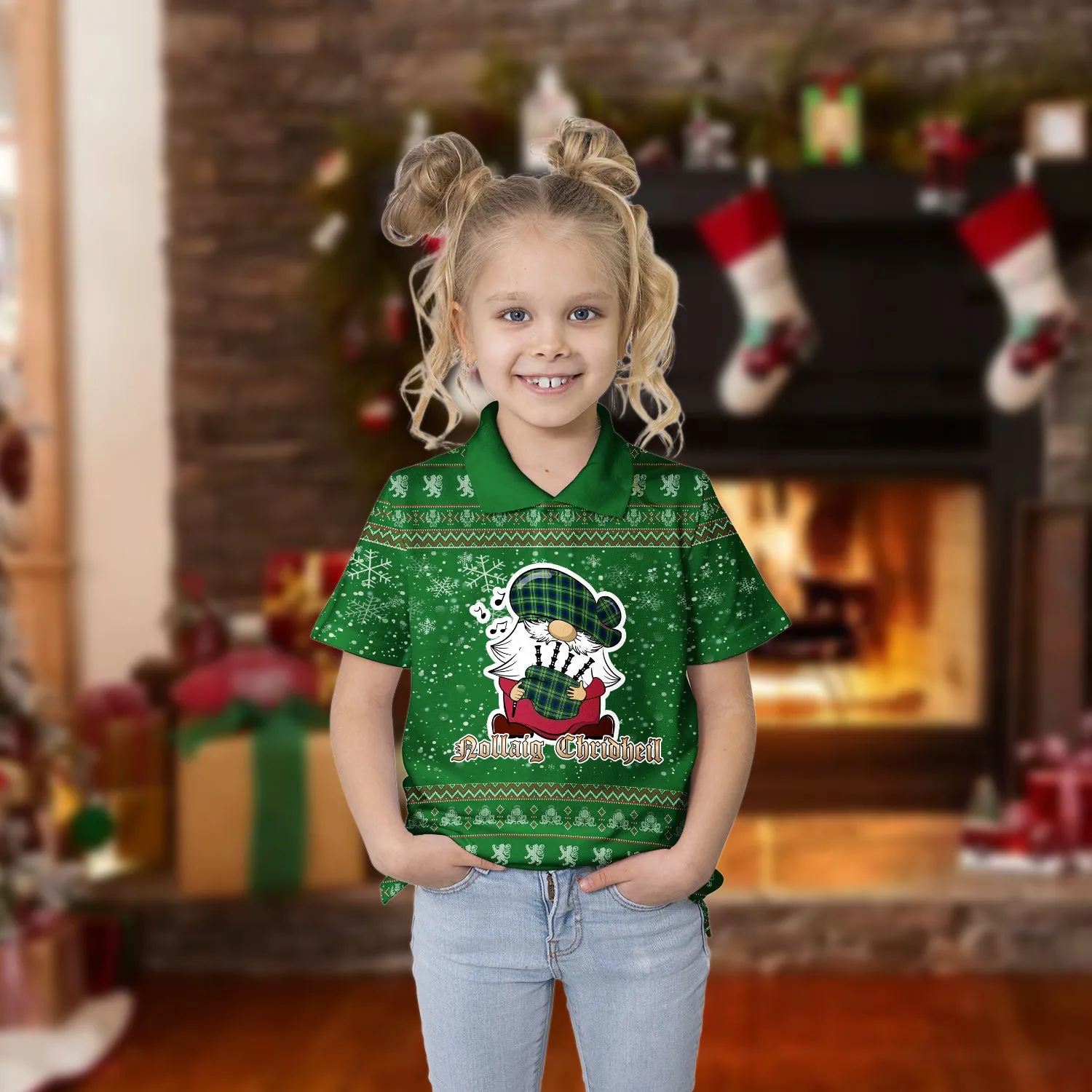 Blackadder Clan Christmas Family Polo Shirt with Funny Gnome Playing Bagpipes