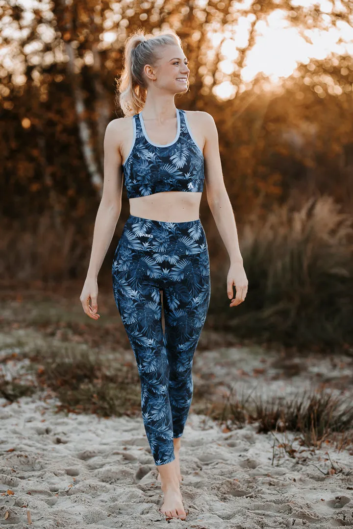 Blue Palm Trees Sports Bra
