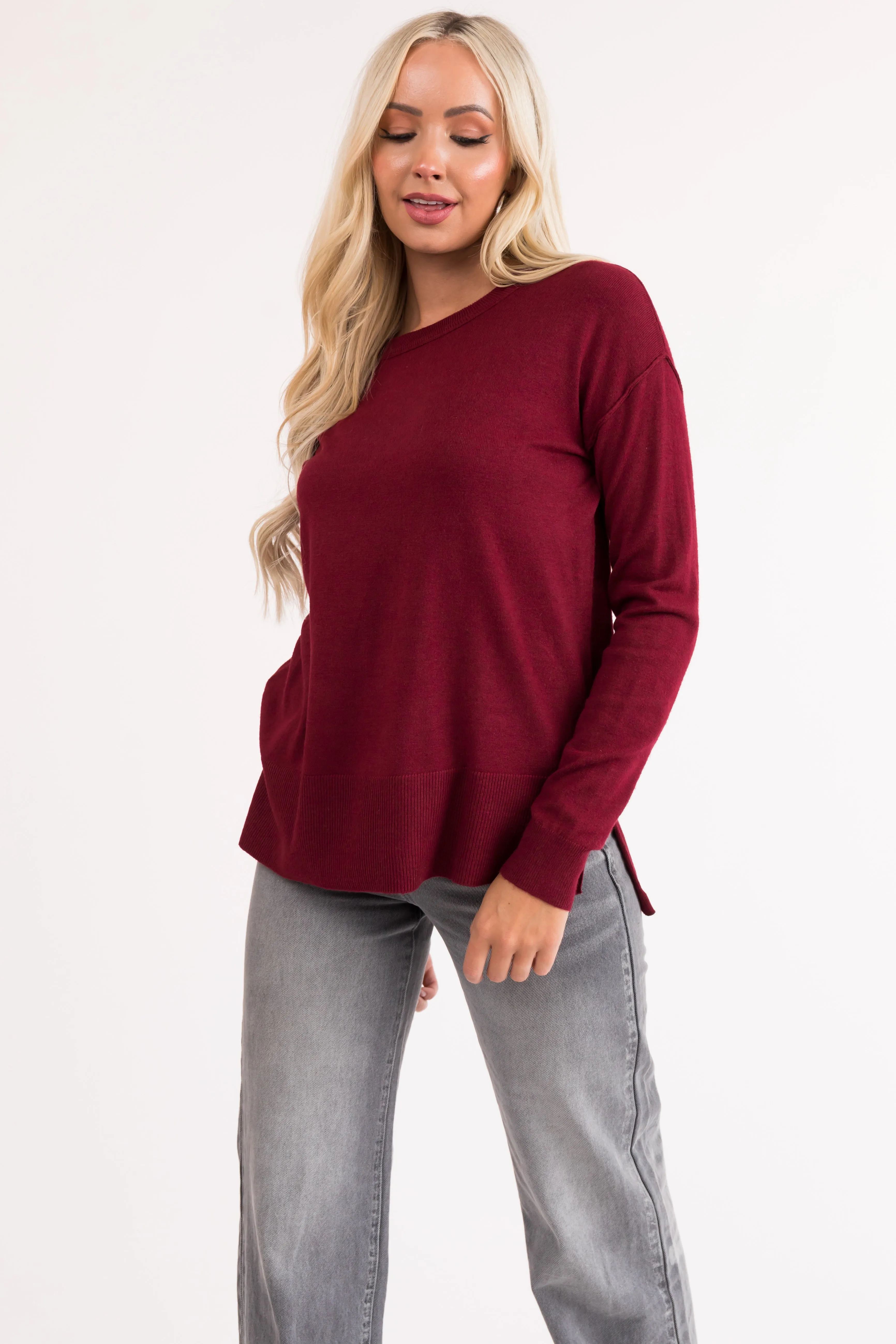Burgundy Lightweight Knit Sweater