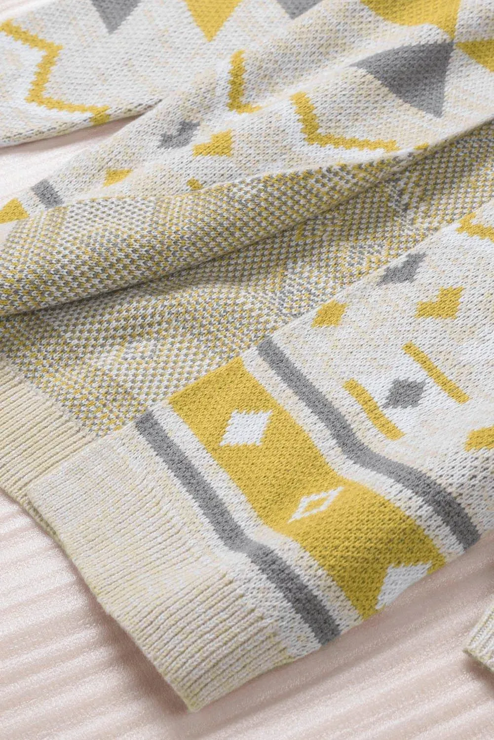 Geometric Print Open Front Knitted Cardigan