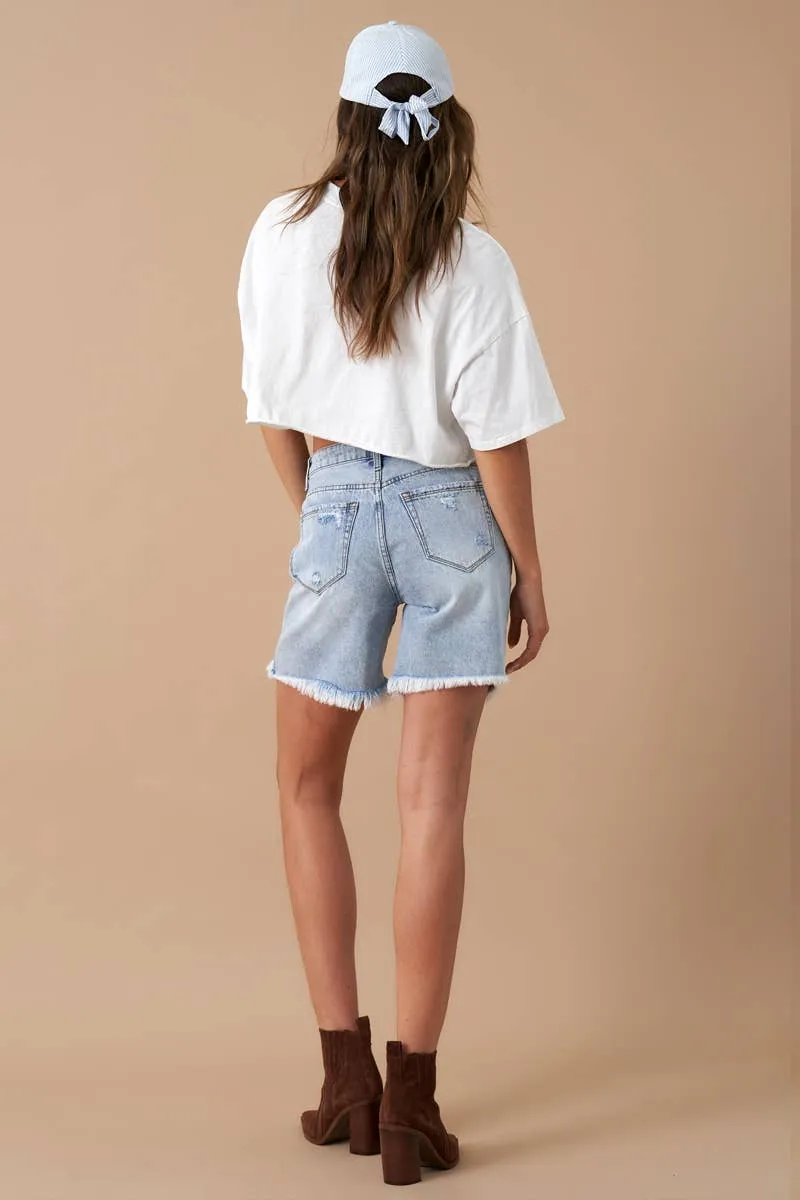 High Rise Bermuda Denim Shorts