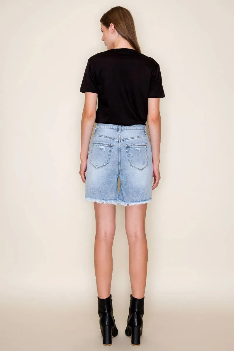 High Rise Bermuda Denim Shorts