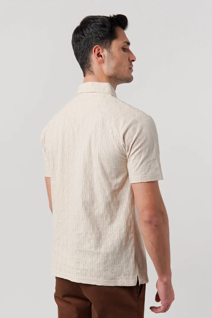Jacquard Textured Polo Shirt - Beige