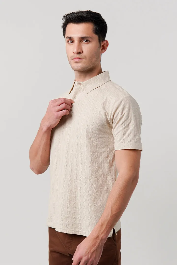 Jacquard Textured Polo Shirt - Beige