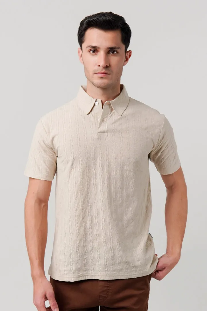 Jacquard Textured Polo Shirt - Beige