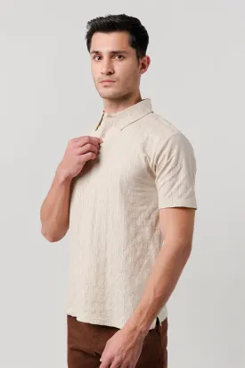 Jacquard Textured Polo Shirt - Beige