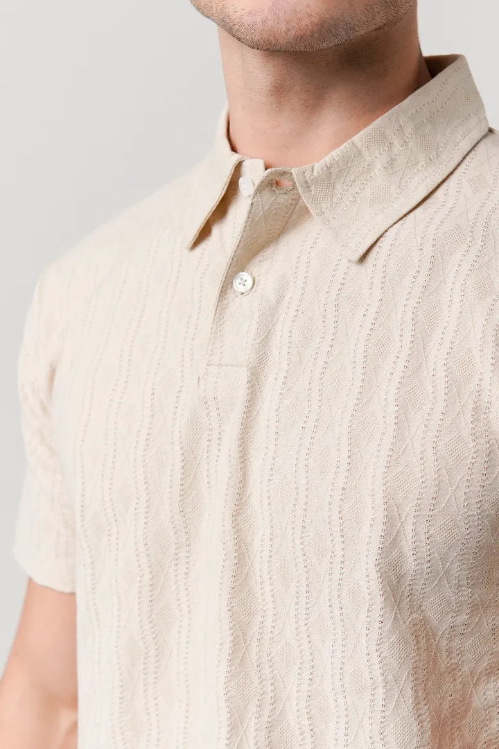 Jacquard Textured Polo Shirt - Beige