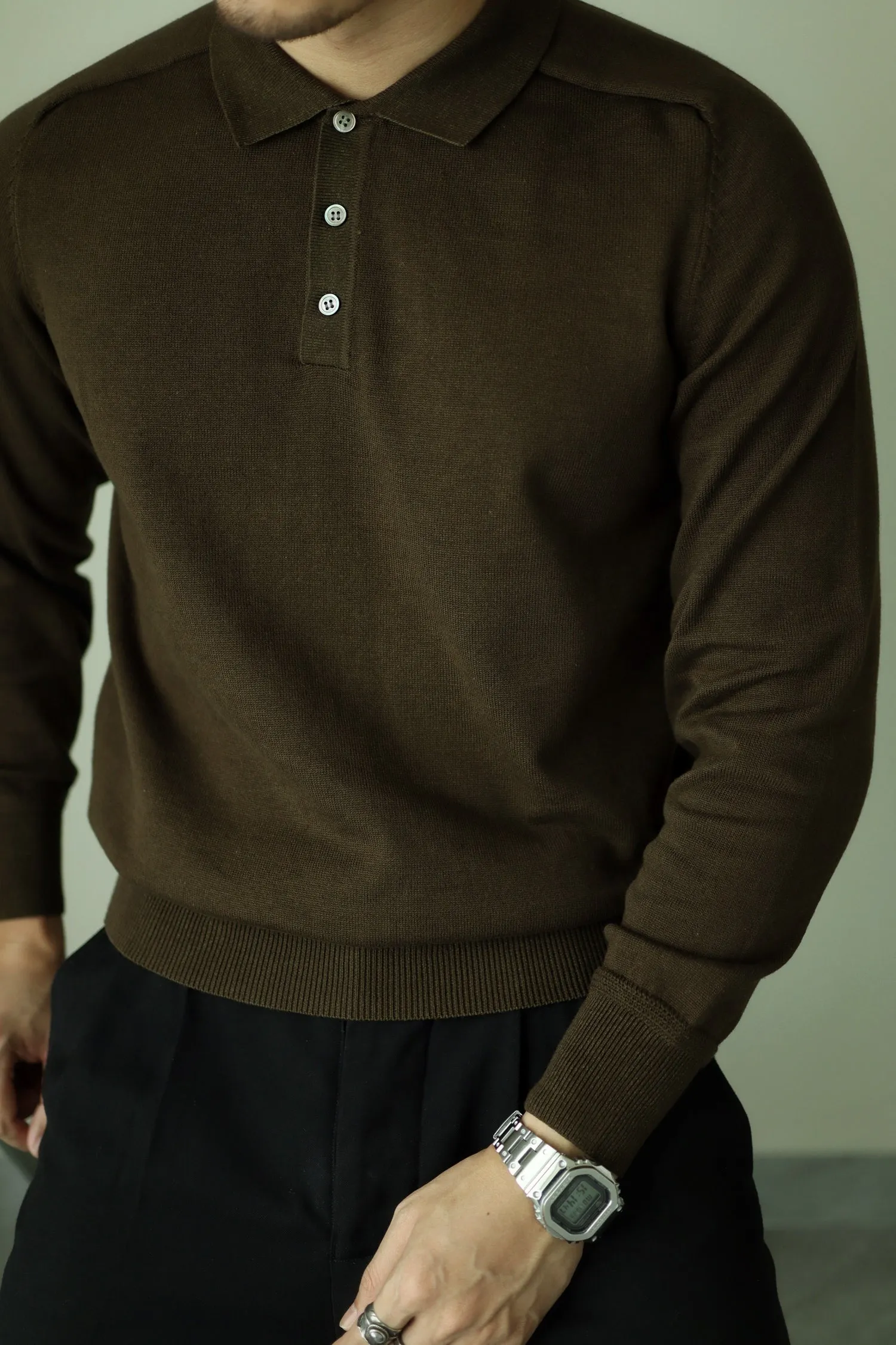 Men's Long Sleeves Knitted Polo Shirt