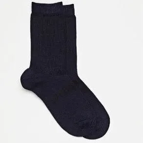 Merino Wool Crew Rib Socks - Navy