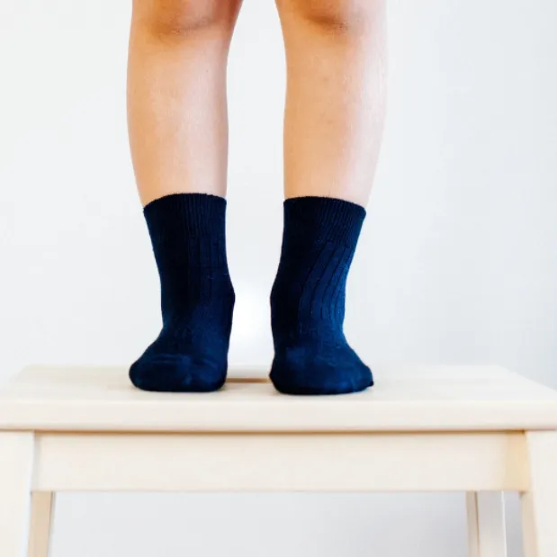 Merino Wool Crew Rib Socks - Navy