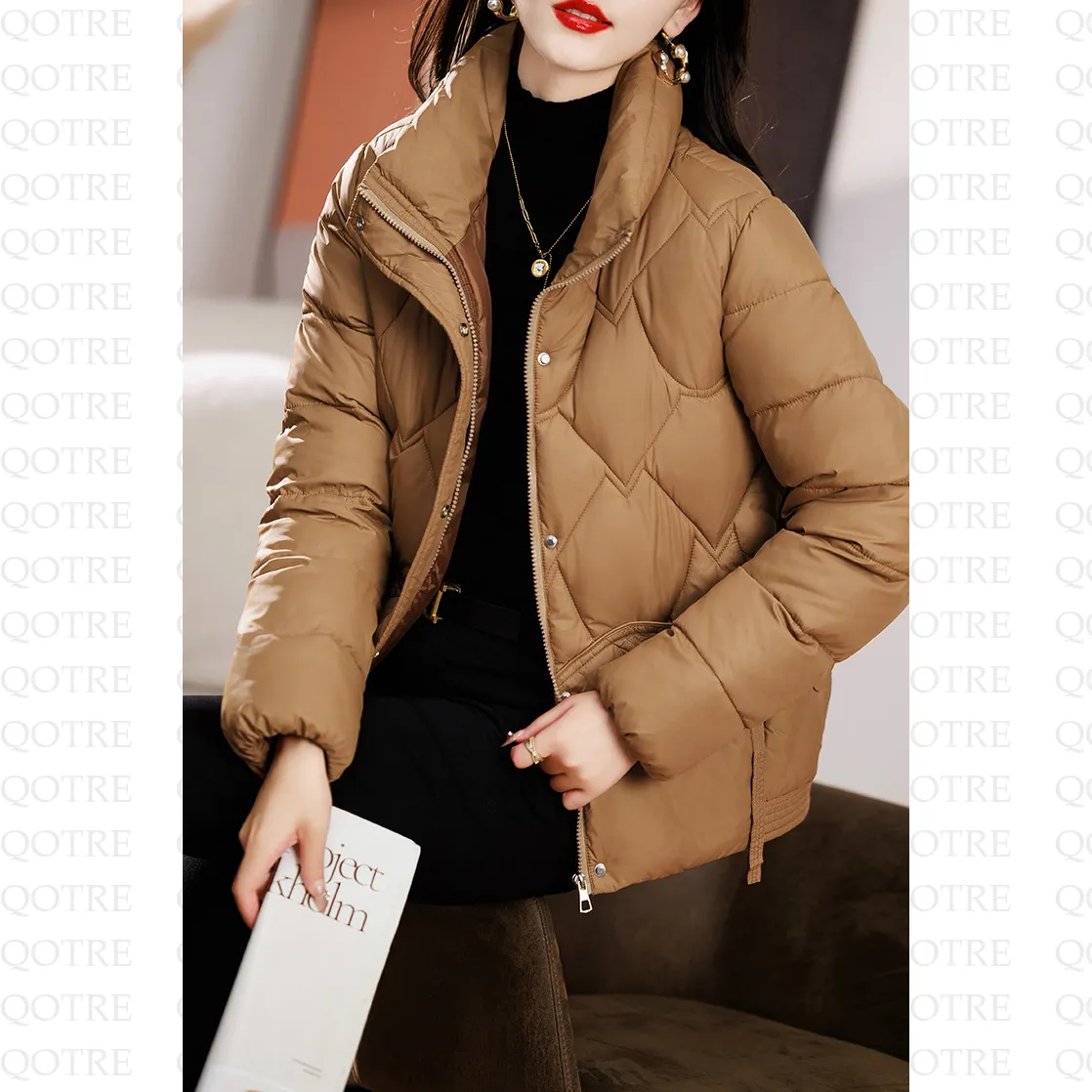 Quilted Diamond Cropped Puffer Jacket