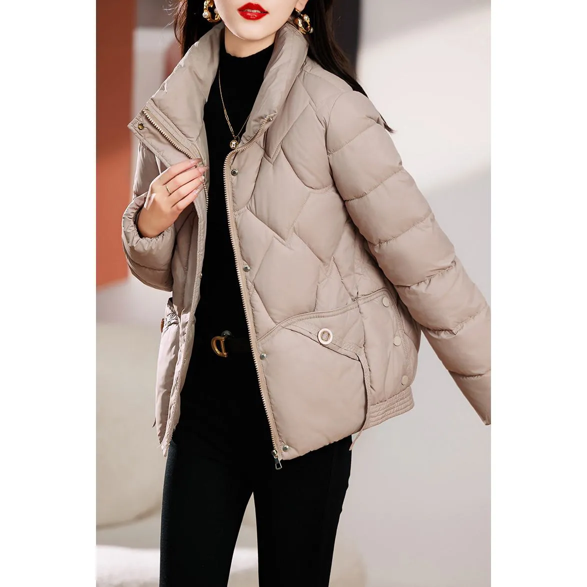 Quilted Diamond Cropped Puffer Jacket