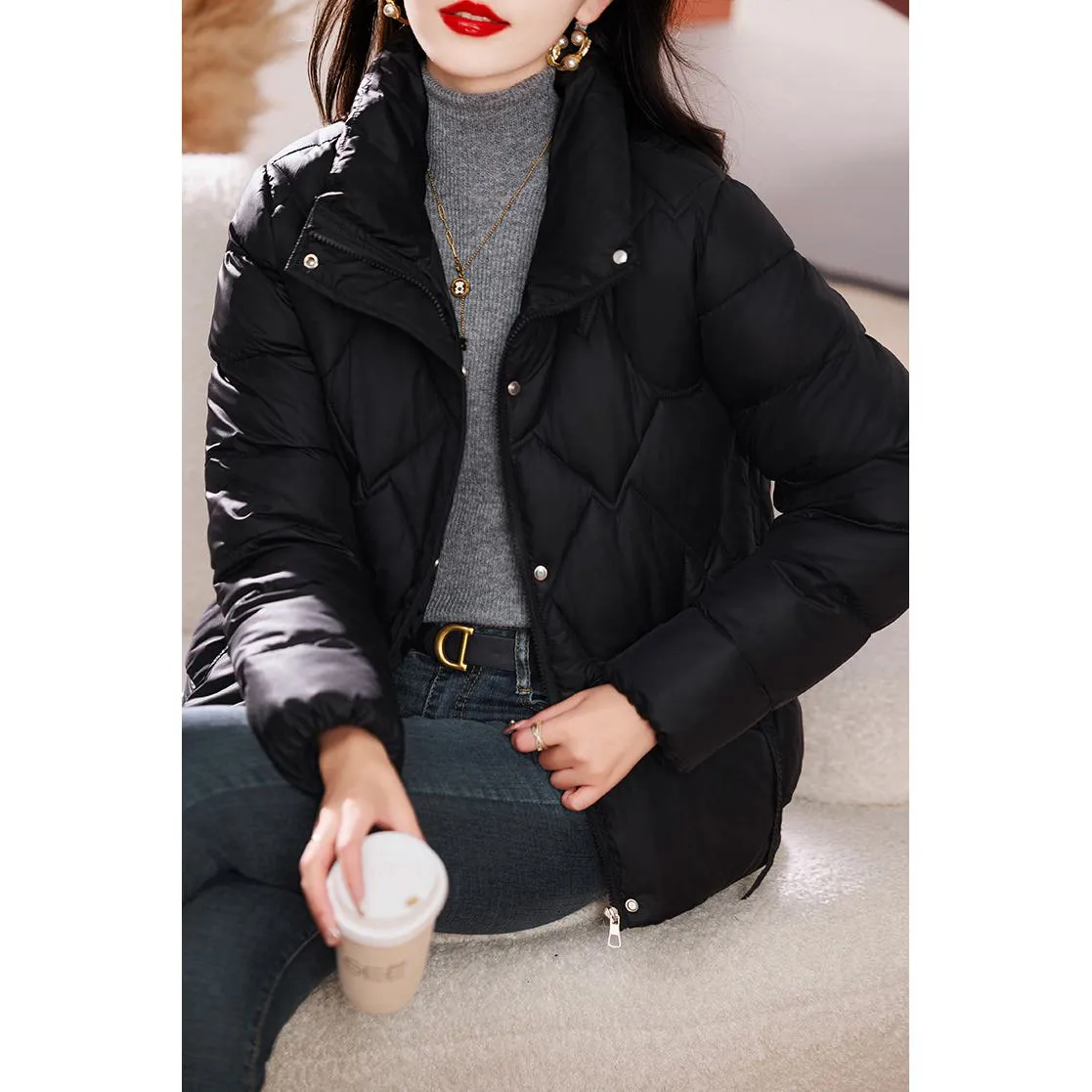 Quilted Diamond Cropped Puffer Jacket