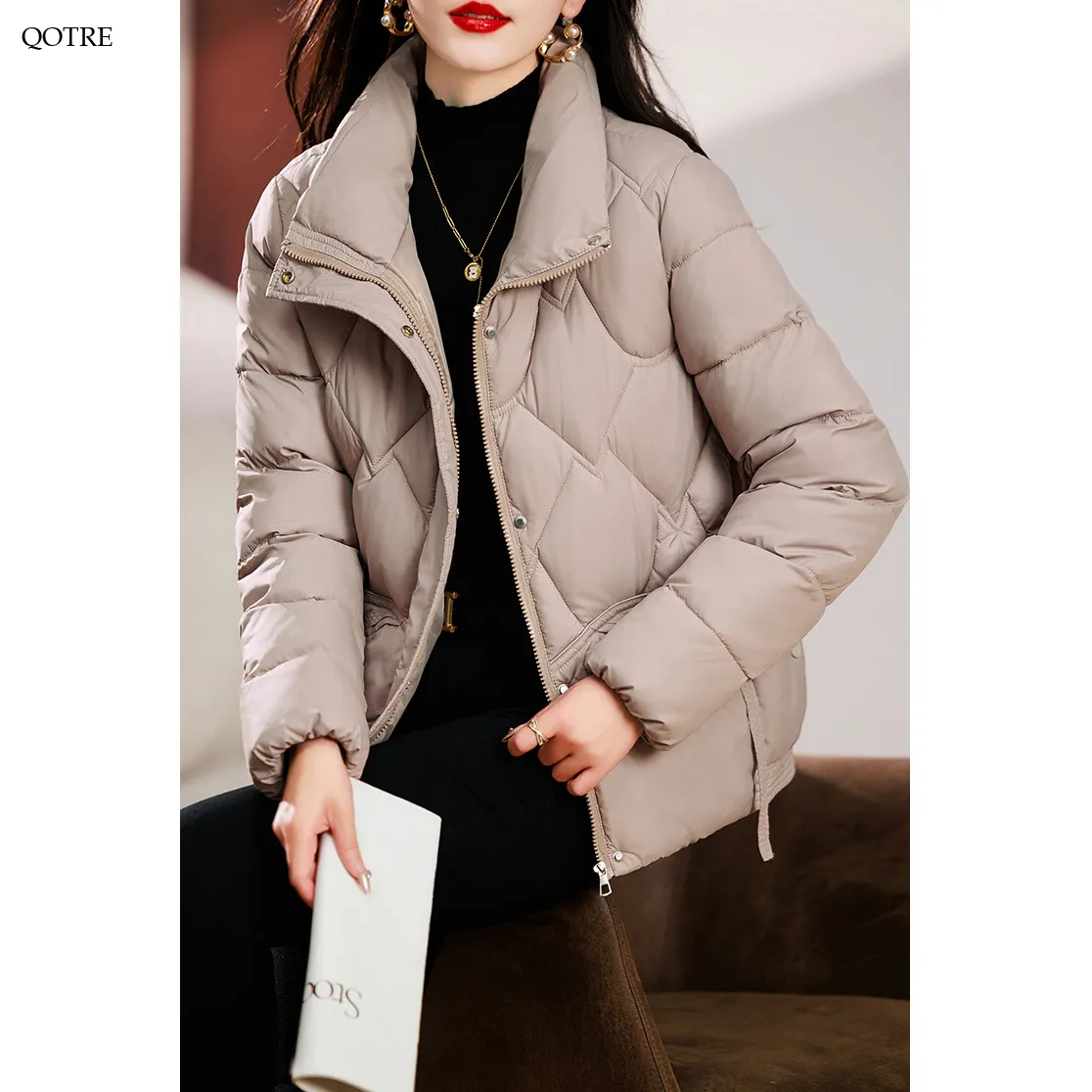 Quilted Diamond Cropped Puffer Jacket