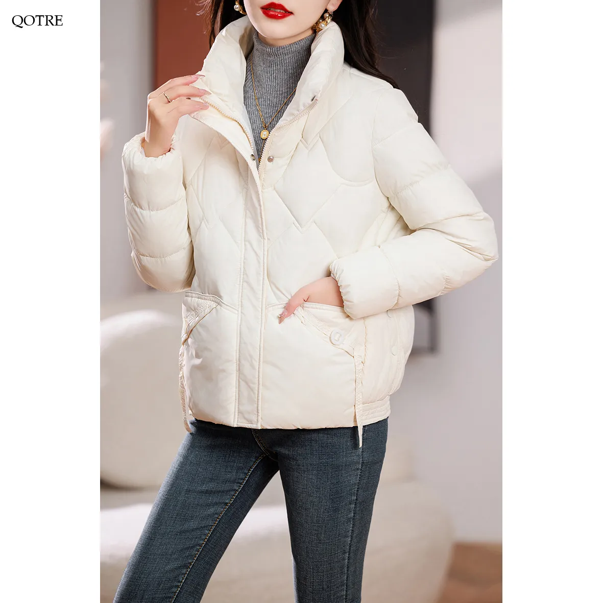 Quilted Diamond Cropped Puffer Jacket
