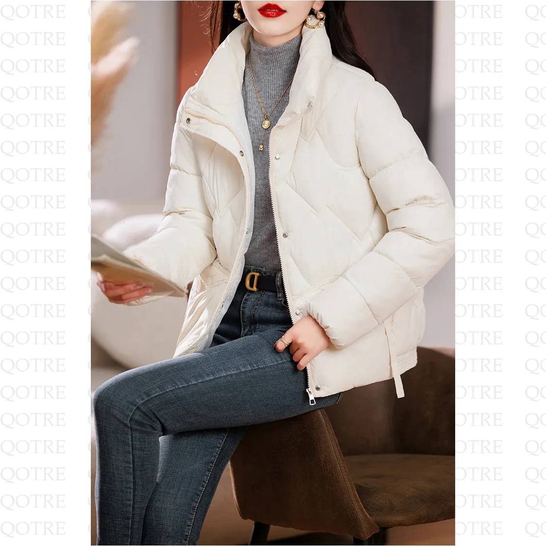 Quilted Diamond Cropped Puffer Jacket