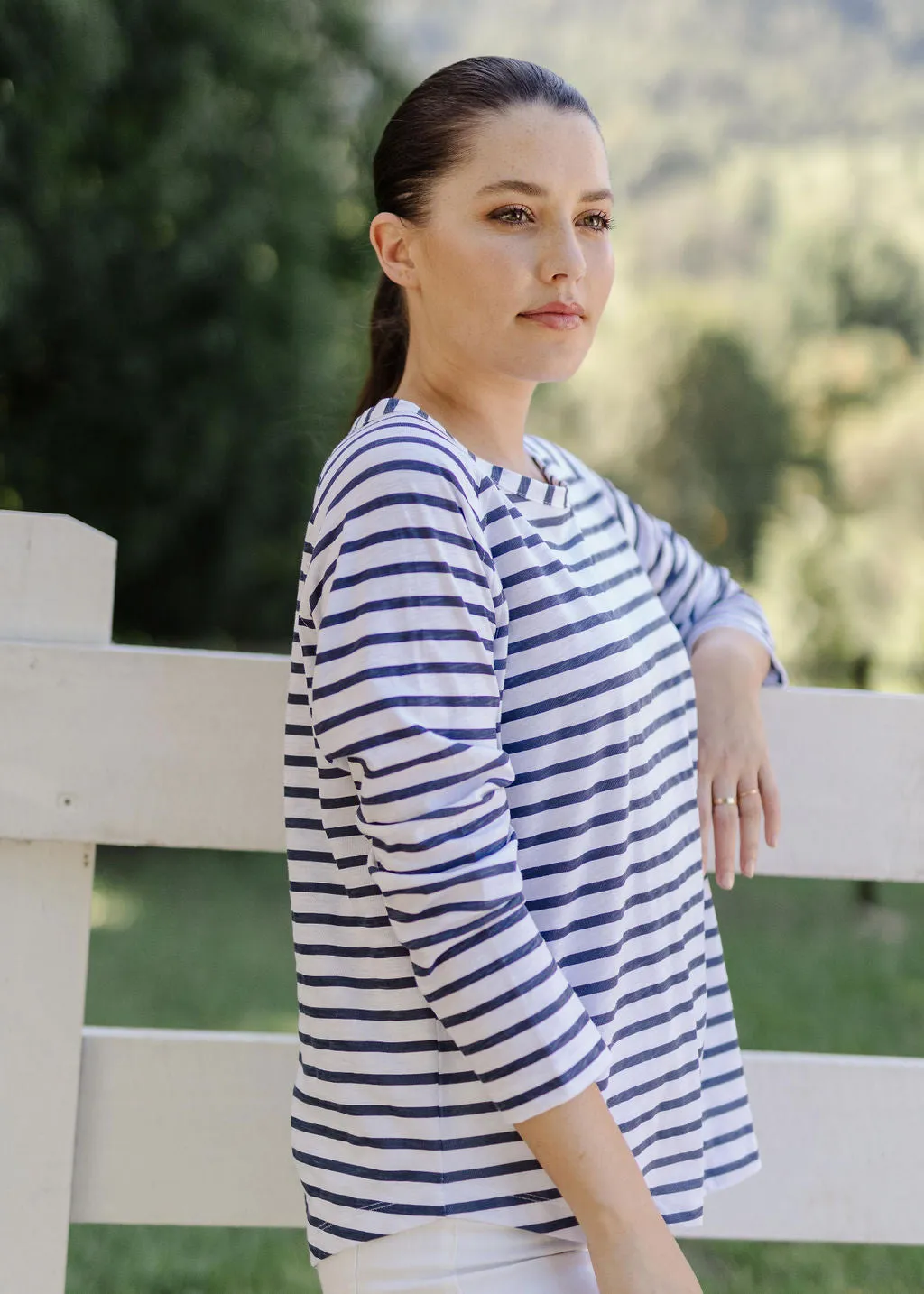 Stripe Long Sleeve Tee White / Navy