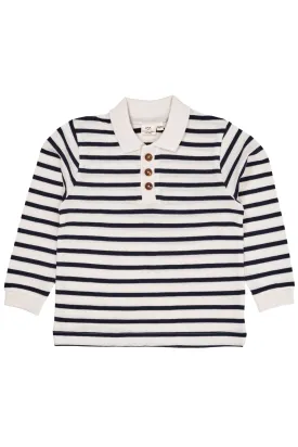 STRIPED PIQUE POLO W. LS - NAVY/CREAM STRIPE