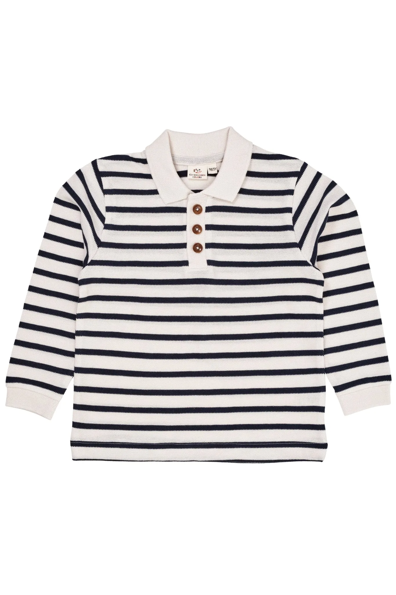 STRIPED PIQUE POLO W. LS - NAVY/CREAM STRIPE