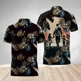 Tropical Plants Black Dad Holding Hands Son And Daughter Polo Shirt