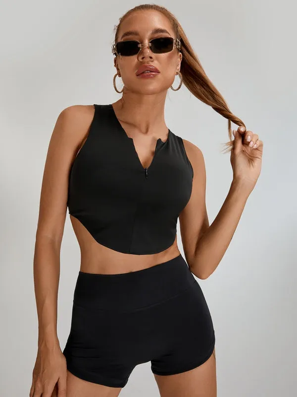 ZASUWA Female Cross Back Zipper Sports Tank